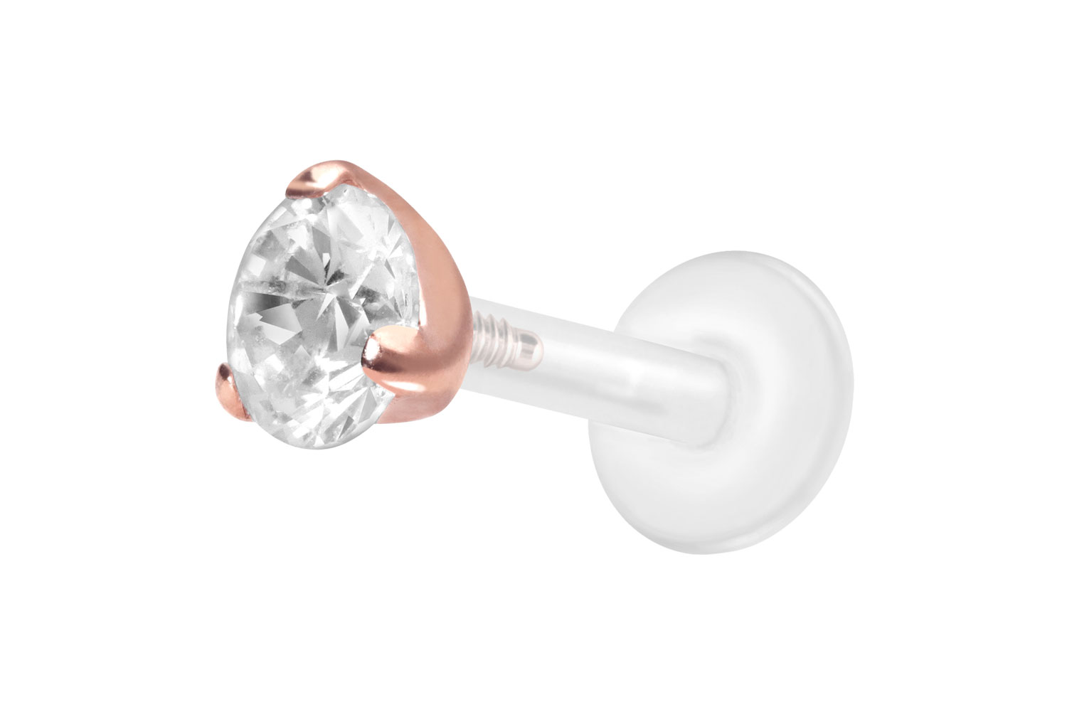 PTFE Labret Piercing mit Innengewinde + Titan-Aufsatz EINGEFASSTER KRISTALL